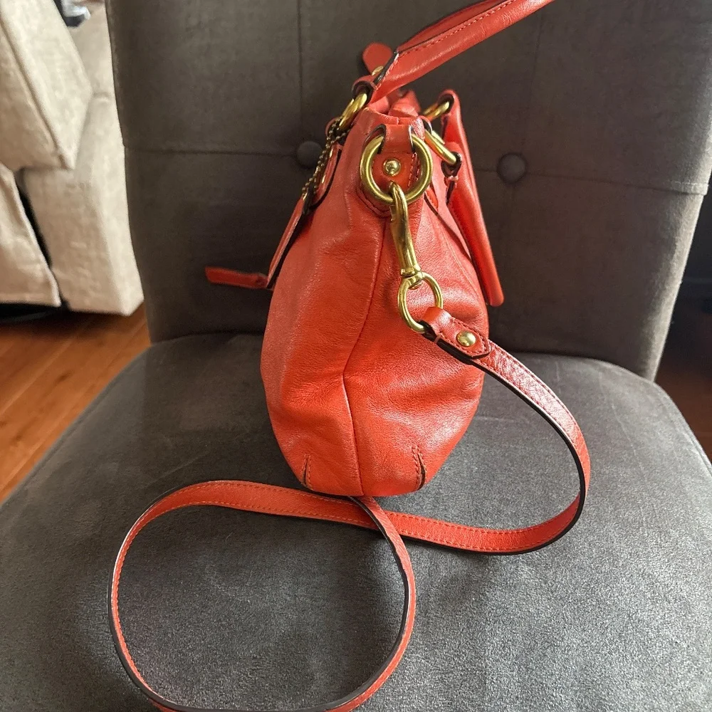 Coach Ashley Mini Coral Orange Vintage Leather Tote Crossbody Handbag - Picture 2 of 8